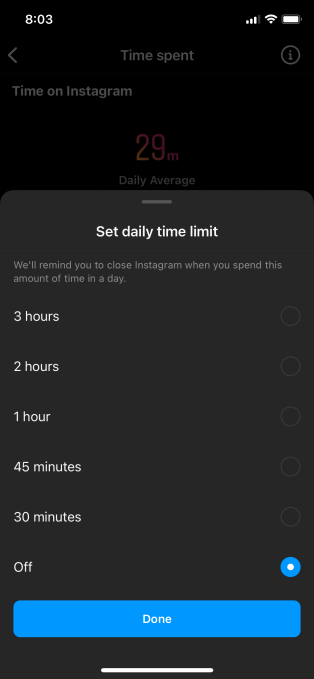 The 'daily time limit' option on Instagram has quietly been limited